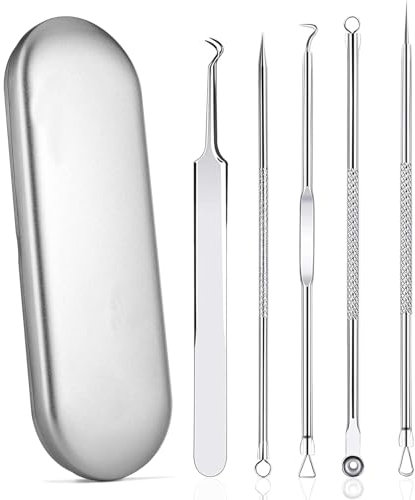 vgggrd Mitesserentferner Komedonenquetscher Set, Professionelle Pickel Werkzeug, Pinzetten Set mit Metall-Box, Akne Whiteheads, Blackhead Remover für Alle Hauttypen
