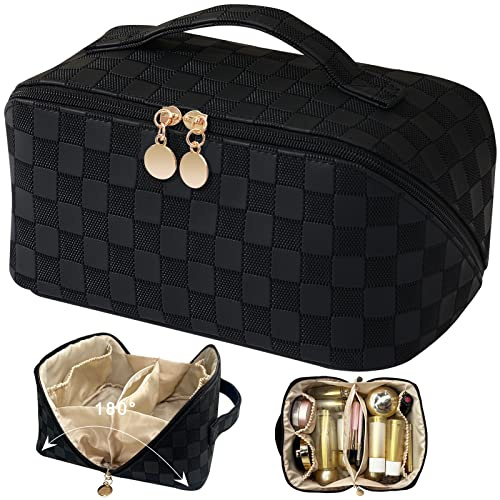 TOPALL Neceser Maquillaje Grande de PU Cuero, Bolsa de Aseo XXL para Viaje, Organizador de Makeup y Accesorios para Mujer