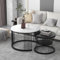 KAZZIO Moderner Nesting-Couchtisch Set, Hochglanz-Tischplatte, Marmoriert, Sofa-Beistelltisch, Rund, 2er-Set, Schwarzer Rahmen