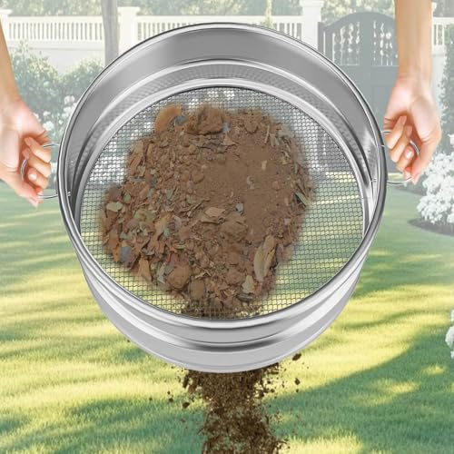 19“ Large Soil Sifter with Handle for Gardening, Dirt Sifter, Compost Sifter, Rock Sand Sifter, Wheelbarrow Sifter, Garden Soil Sieve, Metal Gravel Pellet Worm Sifter, Heavy Duty Bin Outdoor