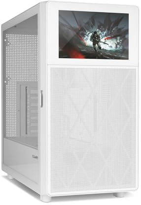 NOX Xtreme Products Hummer BIOS - Semitorre ATX | M-ATX | ITX, Pantalla LCD 8 Personalizable, Panel Frontal Metal Mesh, Lateral Cristal Templado, Espacio 11 Ventiladores, USB-C y 3.0, Color Blanco