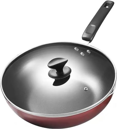Wok med lock, non-stick wok med handtag, wokpanna med genomskinligt glaslock, induktionswok av aluminiumlegering, omelettpanna med stekpanna, lämplig för alla spisar(28cm)