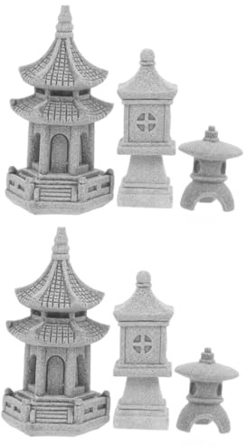 Abaodam Lot de 2 statues miniatures pour pavillon de jardin, décoration de paysage, bonsaï durable pour décoration extérieure, comprend 2 lanternes tour pour balcon