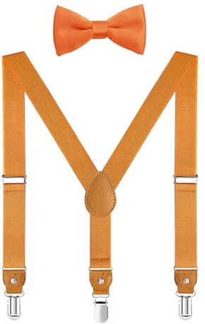 CEAJOO Men's Child Suspenders and Bow Tie Adjustable Elastic with Strong Metal Clips Orange 30