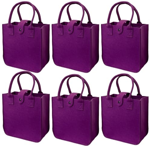 PEZPEOR Juego de 6 bolsas de fieltro pequeñas, bolsas de regalo, bolsas de fieltro, bolsa de la compra, cesta pequeña de la compra, bolsas plegables, 23 x 23 x 12 cm, color morado