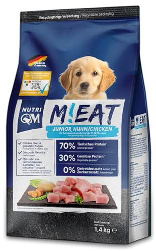 NutriQM® M!EAT Welpen Trockenfutter | Getreidefrei | 1,4 kg Probepack | Welpenfutter trocken mit Fischöl & Hühnerfleisch | Junior Trockenfutter Hund ohne Zucker & Zusatzstoffe | Made in Germany