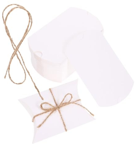 Healeved 100 St Vikbara Kraftpapper Pillow Box med Jutesnöre för Små Presenter Choklad Kakor Smycken Bröllop Kalas Födelsedag Fest