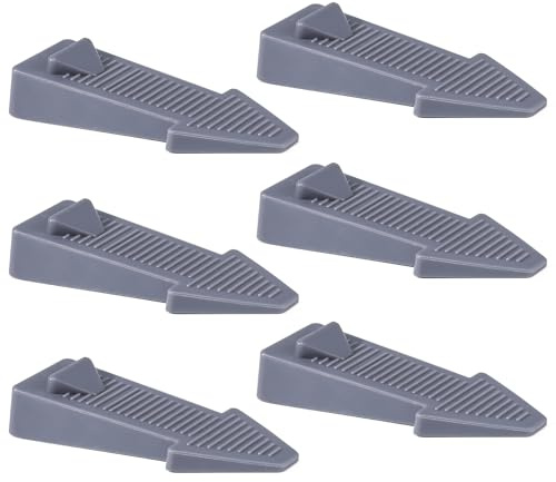 6 Pack Grey Rubber Door Stoppers for Floor, Anti-Skid Heavy Duty Door Stops Durable Doorstop Wedges Stackable for All Types Floors Indoors