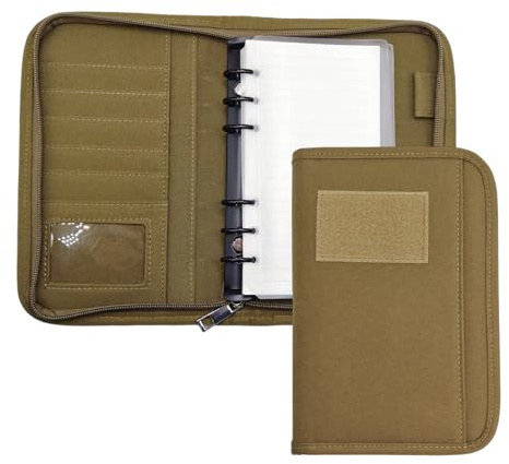 Carpeta militar con anillas con cremallera, cuaderno táctico impermeable con 45 hojas, funda de cuaderno militar militar para fuera del trabajo, carpeta desmontable A6 de 6 anillas, caqui