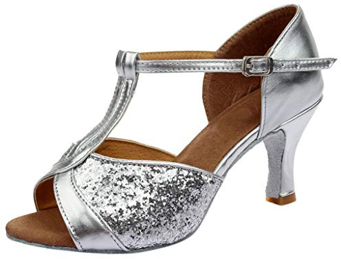 Latin dansskor högklackade sandaler - dam pumps liten klack sexig häl kväll bröllop scarpin fisk mun ankelrem hög klack