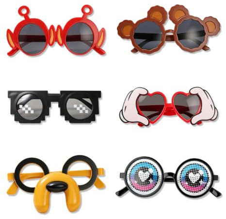 Piacolnic 6 Piezas Gafas de Sol Divertidas, Colores Mixtos para Gafas de Fiesta, Set de Gafas Divertidas de Plástico para Fotos, Carnaval y Fiestas de Adultos