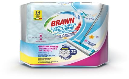 Brawn Acciuffapolvere Tutte le Superfici, Tessuto in Texture 3D ad Alto Spessore con Maggiore Potere Elettrostatico, Profumo Fiorito, Confezione da 14 Panni