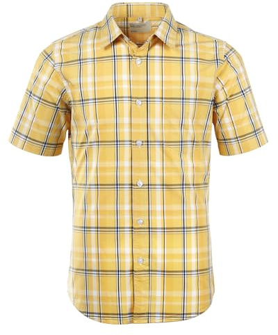 SOOPO Mens Casual Regular Fit Short Sleeve Plaid Checked Shirts Yellow XX-Large