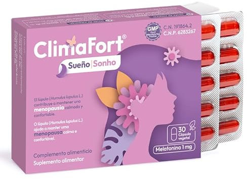 ClimaFort Sueño | Alivia Sofocos, Insomnio y Síntomas de Premenopausia y Menopausia | Lúpulo, Melatonina, Vitaminas, Minerales | 1 Mes de Tratamiento | 1 Cápsula al día