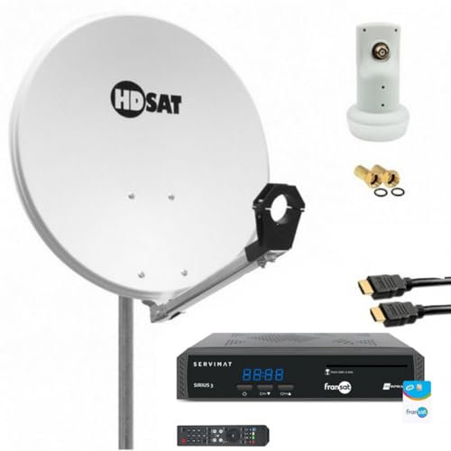 Pack HDSAT Parabole Satellite Acier 60cm + LNB Single + Récepteur FRANSAT + Câble HDMI