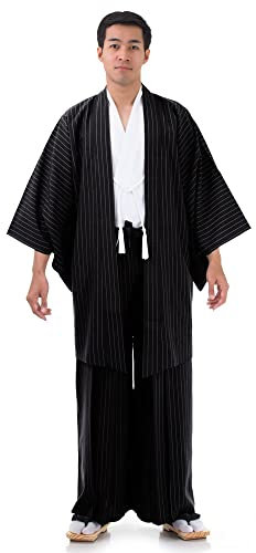 PRINCESS OF ASIA Japan Samurai Kimono Set 3 Teile Kendo Gi + Hakama + Haori Baumwolle M L XL (Einheitsgröße, Schwarz & Weiß)