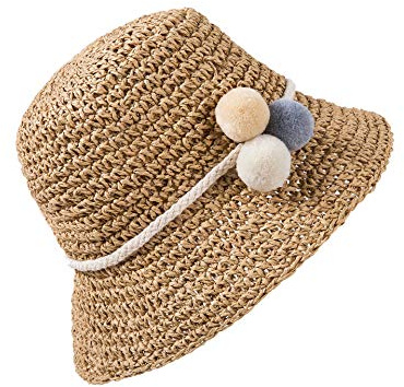 Sombrero de Paja Niña Gorra de Sol Transpirable al Aire Libre de Viaje Sunscreen Cap Playa de Verano para Chicas, Caqui