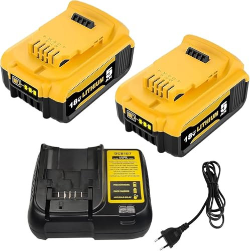 2Stück 5.0Ah DCB200 Ersatz für dewalt Akku 18V + 3A DCB107 Ladegerät für Dewalt Ladegerät 10.8V- 20V DCB200 DCB200-2 DCB204 DCB120 DCB127 Ersatz für Dewalt Ladegerät
