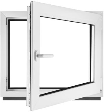 Fenster Kellerfenster Kunststofffenster Kunstoff weiß BxH 90 x 40 cm DIN Rechts - ALLE GRÖßEN - 3 fach Verglasung BxH 900 x 400 mm - Funktion Dreh-Kipp - BauPlaza