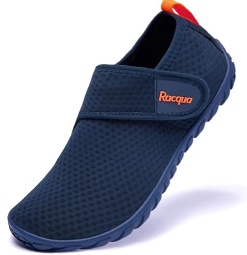 Racqua Wasserschuhe Strandschuhe Herren Schwimmschuhe Damen Badeschuhe Mit Klettverschluss Schwimmen Strandschuhe Frauen Barfuss Schnelltrocken Wasserschuhe Unisex Blau/Orange EU44