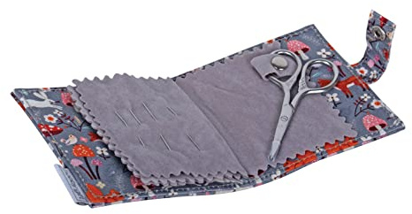 Hobby Gift Estuche para agujas – 5 agujas de coser 4 pines de seguridad 3 pines y tijeras incluidas – Almacenamiento 100% algodón – 2,5 x 9,5 x 11,5 cm – Seta del bosque