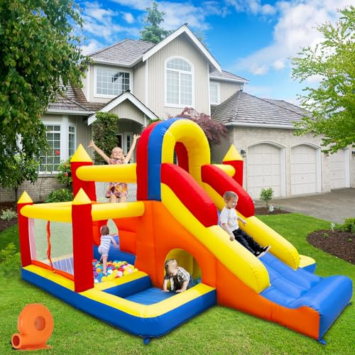 Umbalir Bounce House, Inflatable Bounce House for Kids 3-10, Kids Bounce House with Long Slide, Ball Pit/Pool, Obstacles, Tunnel, Climbing Wall, Bouncy House Indoor & Outdoor Toddler Bouncy Fun