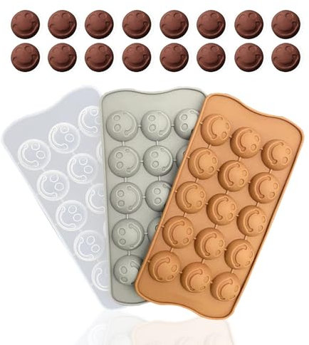 Pralinenform Silikon, 3 Stück Silikonformen Bonbons Silikon 3D Schokoladenformen Antihaft Bonbonformen Süßigkeitenformen Runder Smiley Backform Pralinen Form Set für Backen