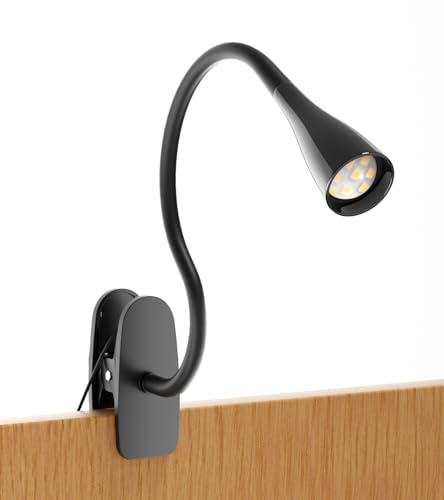 TOPMB Book Light for Reading in Bed, Eye-Caring LED Reading Light, 360° Flexible Clip on headboard lamp, 5W 3000k Desk Lamp with Clamp for Bedroom, Office, Painting, Workbench and Sewing, Black