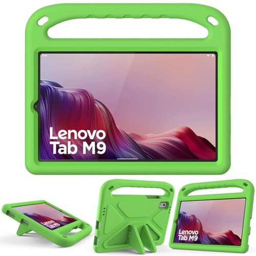 Nikaque Kinder-Schutzhülle für Lenovo Tab M9 2023 9 Zoll (TB-310FU), EVA-Schaum, leicht, stoßfest, robust, Tablet-Hülle mit Griff und Ständer, für Kinder, Grün