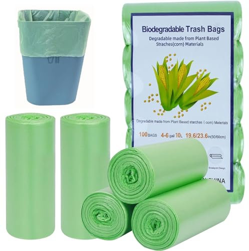 shwcbf Sacchetti biologici e biodegradabili da 15 litri, 100 sacchetti per rifiuti da 15 litri, 100% compostabili e biodegradabili, per casa/giardino, colore: verde