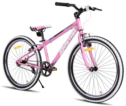 JOYSTAR Lubbock, vélo pour Enfants de 24 Pouces pour garçons et Filles âgés de 9 à 12 Ans, VTT Semi-Rigide pour Enfants à 1 Vitesse, Rose