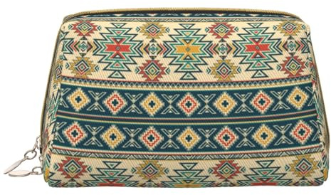 VOSERY Sminkväska, kosmetiska väskor resetoalettväska för kvinnor, stor kapacitet sminkväska, organisatör, traditionell tribal aztec1 sminkväska, söt sminkväska, vattentätt läder sminkväska
