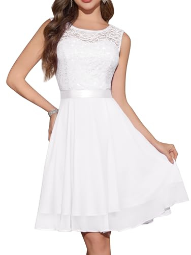 Berylove Cocktail Dress Women's Evening Dresses Elegant for Wedding Dress Wedding Guest Chiffon Sleeveless Lace Dress, S