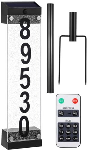 Luz solar de dirección impermeable para exteriores con LED, señal solar con control remoto, 9 modos de luz para números de casa, jardines y puertas,