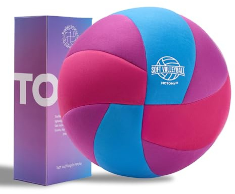 MOTOMY Soft Volleyball for Indoor Practice, Kids 8-12, Quieter Softy Ball | Cushioned fabric cover, so no sting. Stays inflated for weeks, official 8.2-inch size, wall-safe, premium gift box included