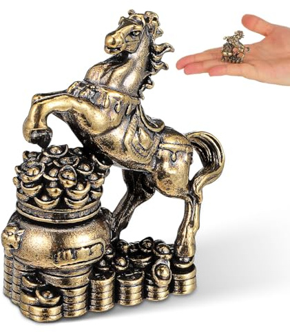 Homoyoyo Brass Horse Wealth Estatua pequeña figura de caballo Feng Shui signo del zodiaco chino decoración para el hogar oficina amuleto de la suerte regalo prosperidad