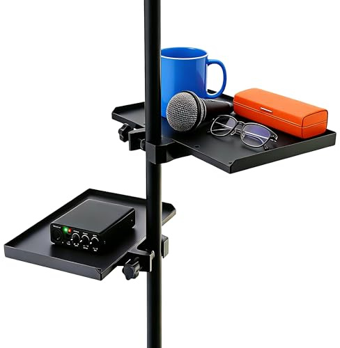 Lifexciting 2pcs Microphone Stand 9.4x6.8 7.9x5.5 Tray Adjustable Clamp-on Utility Shelf Rack Tray for Stage Music Stand Audio Mixer Karaoke Stage Live Streaming Recording Broadcasting
