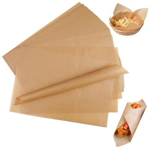 Wachspapier für Lebensmittel 100 Blätt, 30 x 20 CM Backpapier Ohne Pfas und Bpa, Fettdichtes Papier, Pergamentpapier zum Backen, Einweg Butterbrotpapier, für Sandwich, Pommes Frites, Burger, Kuchen