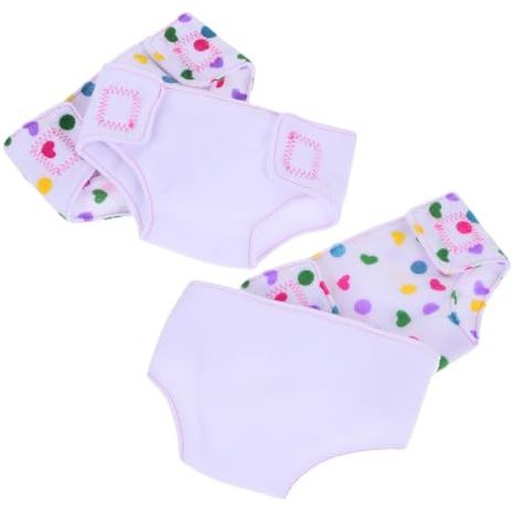 OFFIGAM Pañales Juguetes Reutilizables para Muñecas Niñas, Tamaño Ajustable, Tela Segura Color Blanco y Multicolor, Accesorios para Juegos De Simulación y Cuidado, Set De 4 Piezas para Juego Creativo