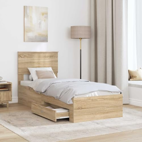 Gecheer Modern Storage Bed Frame with Built-In Drawers - Engineered Wood, Minimalist Design, Perfect for Small Spaces Beds and accessories