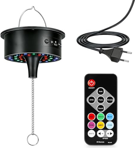 Bola de discoteca, motor de 30 ledes RGB, bola de espejo con mando a distancia, velocidad ajustable 0-15 rpm, motor giratorio LED, bola de espejo, motor de accionamiento silencioso para bolas de