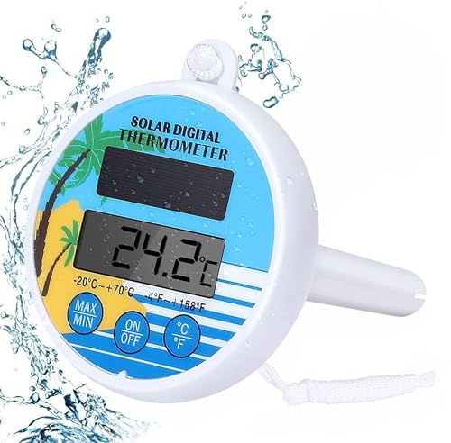 Floating Pool Thermometer, Solar Water Temperature Thermometer with LCD Large Digital Display, Waterproof Temperature Gauge for Swimming Pools, Hot Tubs, Spas, Ice Baths