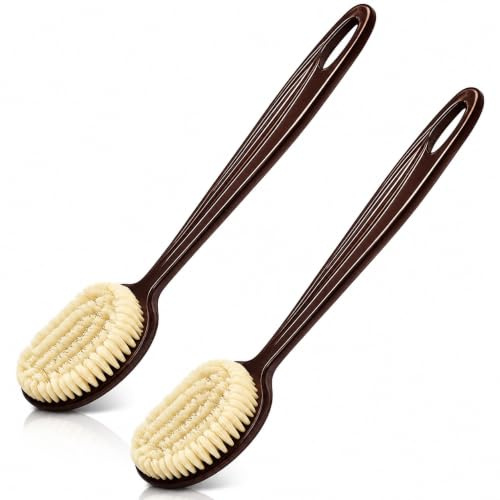 2 PCS Brosse Dos Douche Long Manche 35cm, Brosse de Bain Corps avec Poils Nylon, Nettoyage du Dos et du Corps, Exfoliation Douce, Utilisation Humide ou Sèche, Poignée Ergonomique Femme Homme