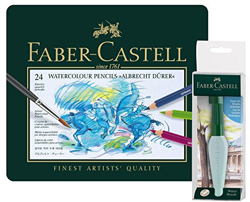 Faber-Castell 117524 - Aquarellstifte Albrecht Dürer, 24er Metalletui + Brush Pen