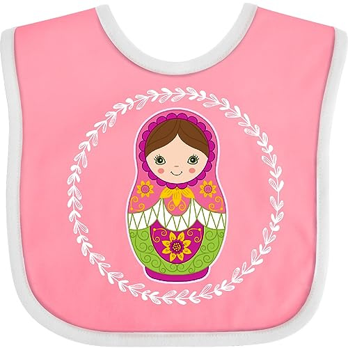 inktastic Matryoshka Russian Cute Pink Nesting Doll Baby Bib Pink and White 33cac