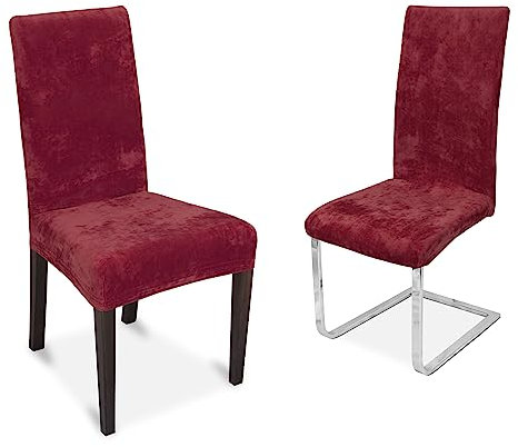 BEAUTEX 2er Set Stuhlhussen, elastische Stretch Hussen Bi-Elastic, Motiv und Farbe wählbar (Motiv Maya, Farbe Granat)