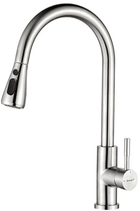 Ibergrif Grifo Cocina Extraíble 360° Giratorio, 3 Modos de Agua, Acero Inoxidable 304, Ahorro Energético 30%, Instalación Sin Herramientas en 5 Minutos, M22137