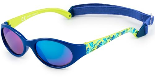 Kiddus Occhiali da Sole per Bambini e Bambine. Da 2 anni. In Gomma Flessibile. Elastico Regolabile e Rimovibile. Protezione 100% UV400