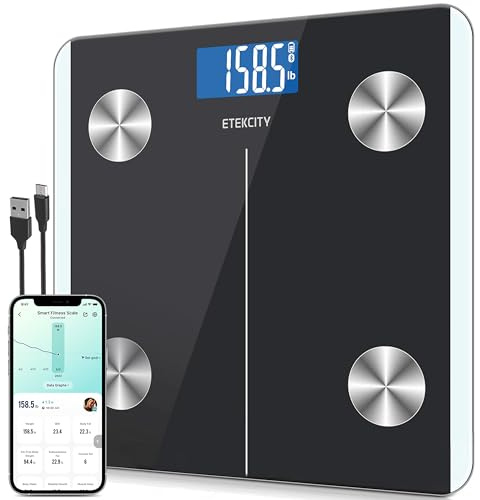 Etekcity Rechargeable Smart Scale for Body Weight, Digital Bathroom Scale with BMI, Body Fat, Muscle Mass, Accurate Weighing Machine for People Sync with Smartphone App, 400lb