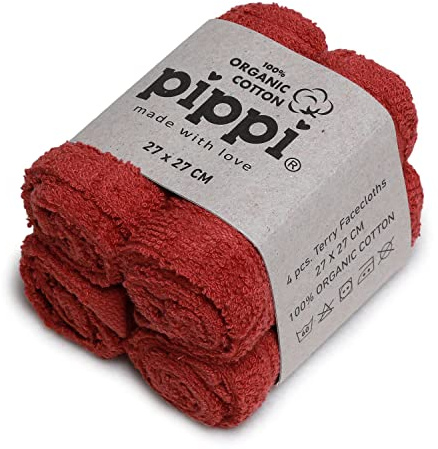 Pippi Confezione da 4 panni per il lavaggio del bambino, in spugna (rosso)